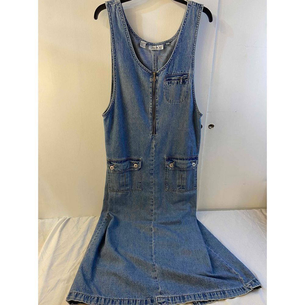 JLNY Denim jean maxi zipper dress jumper #92611 Small S